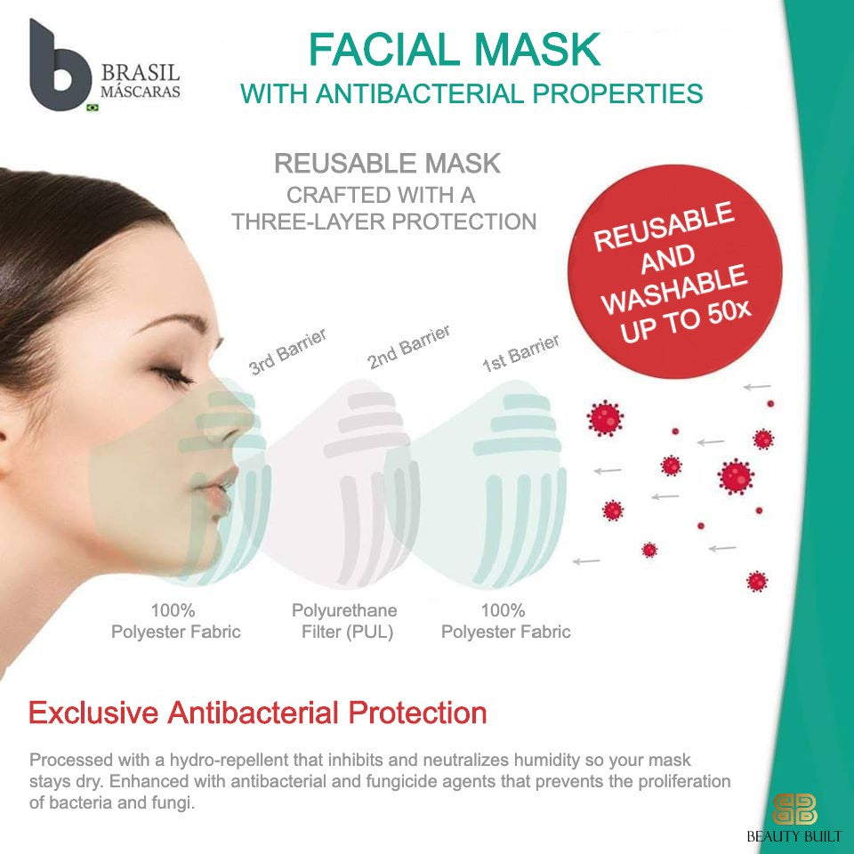 Brasil Máscaras - Three-Layer Face Mask with Antibacterial Protection Brasil Máscaras Brasil Máscaras - Three-Layer Face Mask with Antibacterial Protection Brasil Máscaras