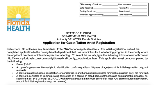 Florida Guest Tattoo Artist License Registration